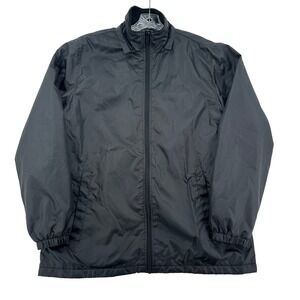Totes Mens Sz Medium Black Full Zip Windbreaker Jacket Fleece Collar Lightweight